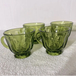 Vintage Avocado Green Glass  Punch Cups Snack Cups x4